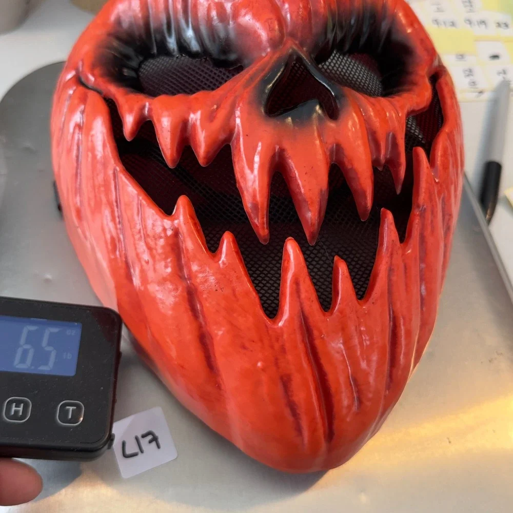 Scary Jack-O-Lantern Pumpkin Halloween Mask Evil Grin Mesh‎ Eyes Orange Costume